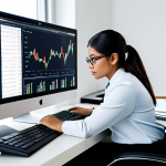 A professional medical administrative professional, fully clothed in a modest business suit, seated at a modern office desk. The desk is clean and organized, with a computer screen displaying financial data and charts, a neatly stacked pile of documents, and a professional phone. The individual is focused, diligently working on administrative tasks, showcasing efficiency and precision. The background features a blurred, well-lit office environment, emphasizing a sense of order and productivity. Safe for work, appropriate content, fully clothed, professional, perfect anatomy, correct proportions, natural pose, well-formed hands, proper finger count, natural body proportions, professional photography, high quality.