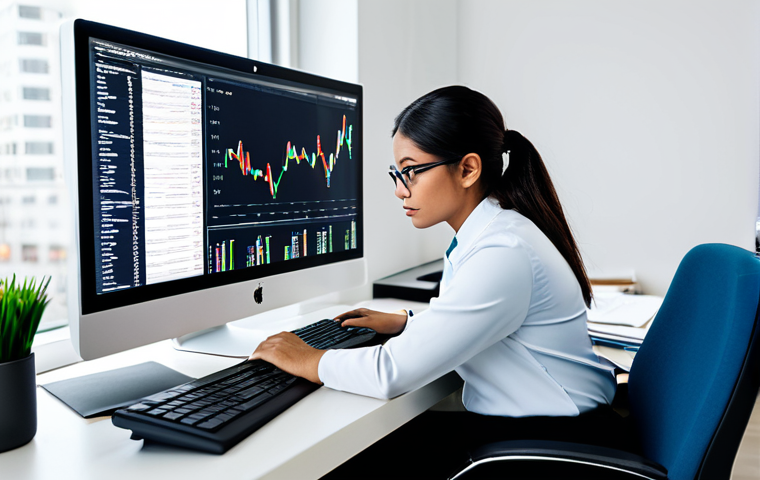A professional medical administrative professional, fully clothed in a modest business suit, seated at a modern office desk. The desk is clean and organized, with a computer screen displaying financial data and charts, a neatly stacked pile of documents, and a professional phone. The individual is focused, diligently working on administrative tasks, showcasing efficiency and precision. The background features a blurred, well-lit office environment, emphasizing a sense of order and productivity. Safe for work, appropriate content, fully clothed, professional, perfect anatomy, correct proportions, natural pose, well-formed hands, proper finger count, natural body proportions, professional photography, high quality.