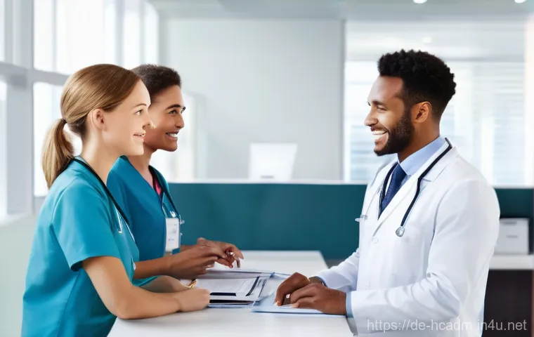 보건의료행정사 필기시험 대비 강의 - **Prompt:** A dynamic scene depicting a diverse group of healthcare administration professionals in ...