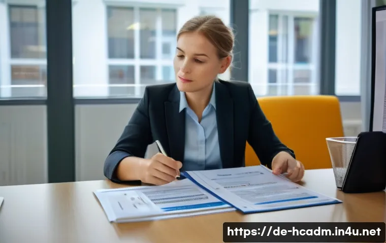 보건의료행정사 연봉 협상 시 유의할 점 - A professional German healthcare worker confidently negotiating salary in a modern hospital office, ...