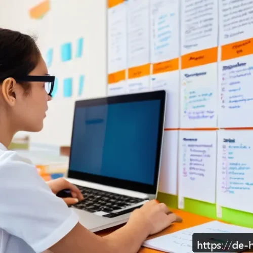 보건의료행정사 국가시험 후기 공유 - A modern study room with a young adult German student sitting at a desk, surrounded by organized sta...