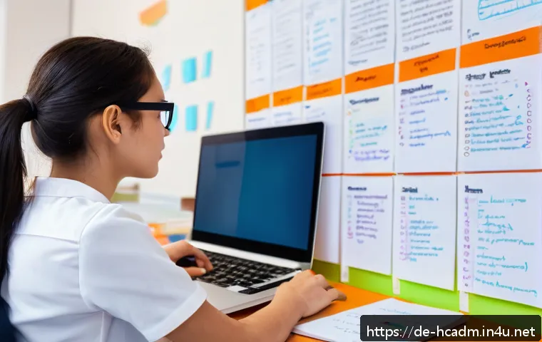 보건의료행정사 국가시험 후기 공유 - A modern study room with a young adult German student sitting at a desk, surrounded by organized sta...