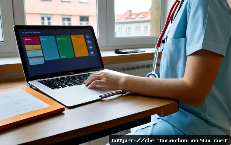 보건의료행정사 전문용어 정리 및 학습법 - Photorealistic German healthcare administration student studying medical terminology at a tidy desk ...
